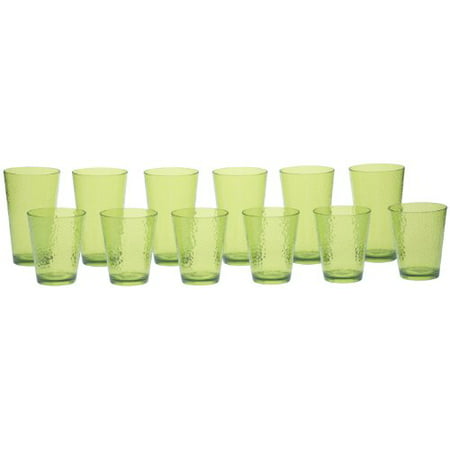 Certified International 12-Piece Hammered Glass Acrylic Hammered Drinkware Set, Lime Green