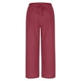 thumbnail image 7 of ABATAB Pants for Women Cotton Linen Baggy Loose Pure Color Pants Wide Leg Drawstring Palzaao Trousers with Pockets, 7 of 7