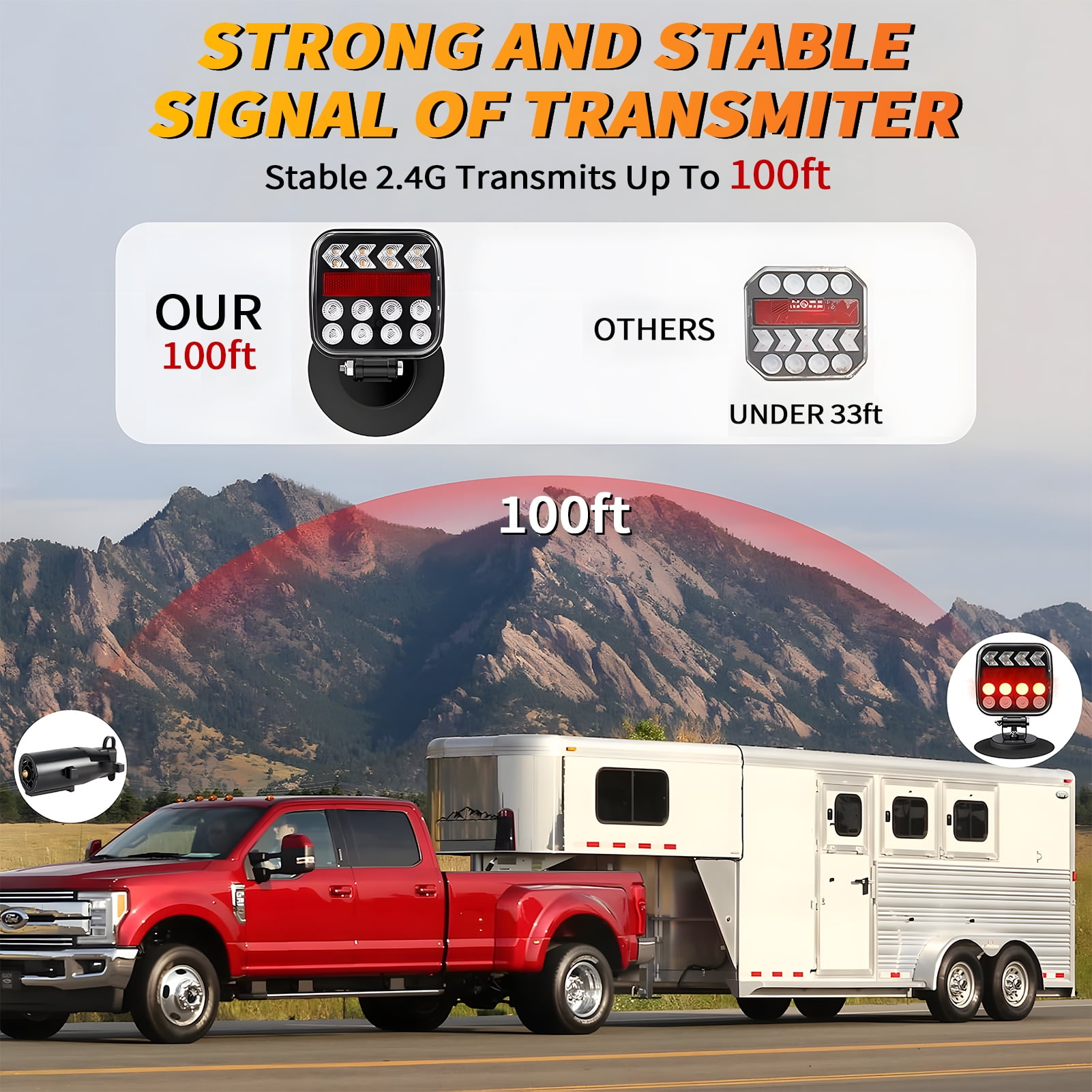 West Bay Magnetic Wireless Trailer Lights, 2 Pack Tow Light with Reflectors, Rechargeable Adjustable Tail Light Kit for Trucks, Boats, RVs, Campers
