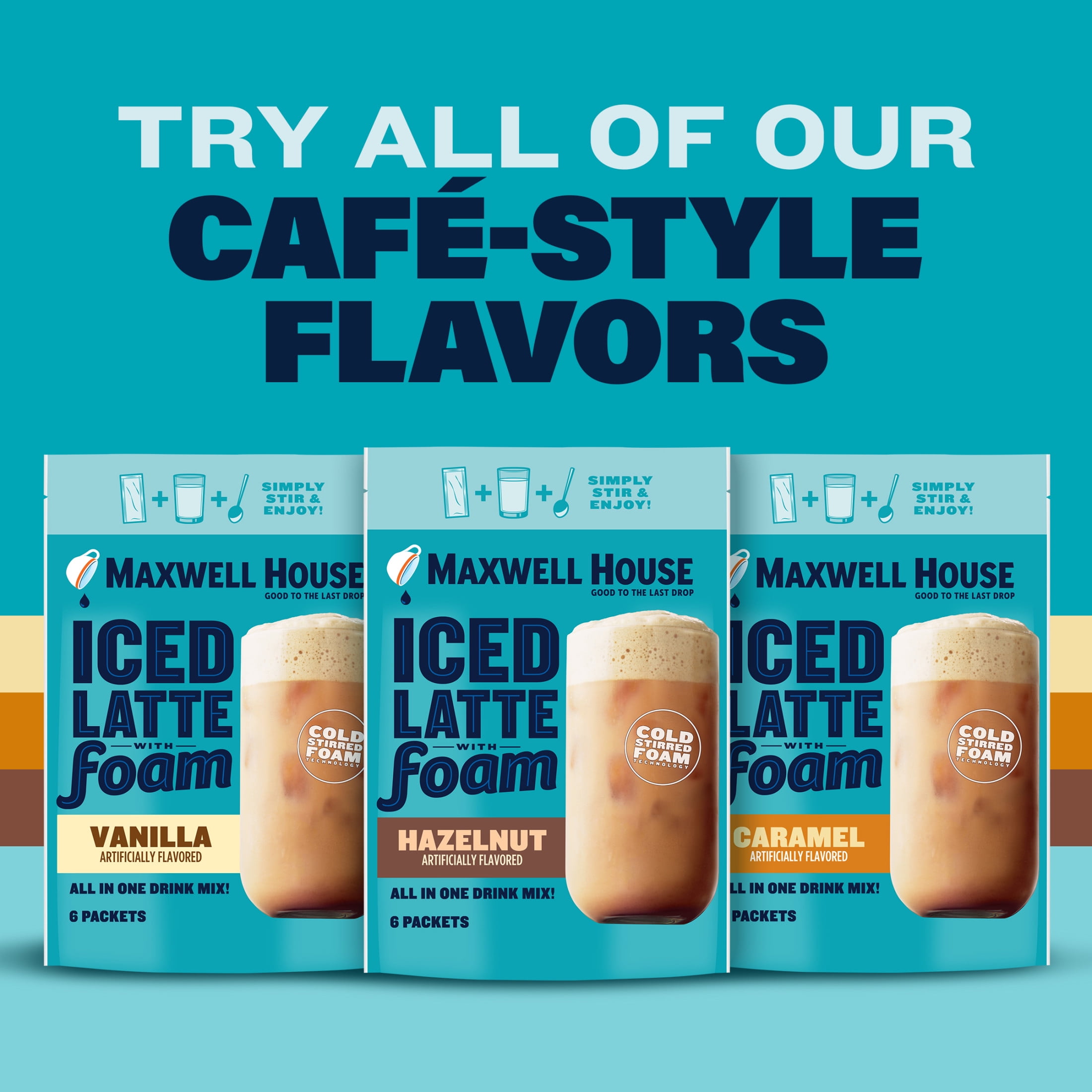Maxwell House Iced Hazelnut Latte with Foam Instant Coffee Drink Mix, 5.82 oz, 6 Packets