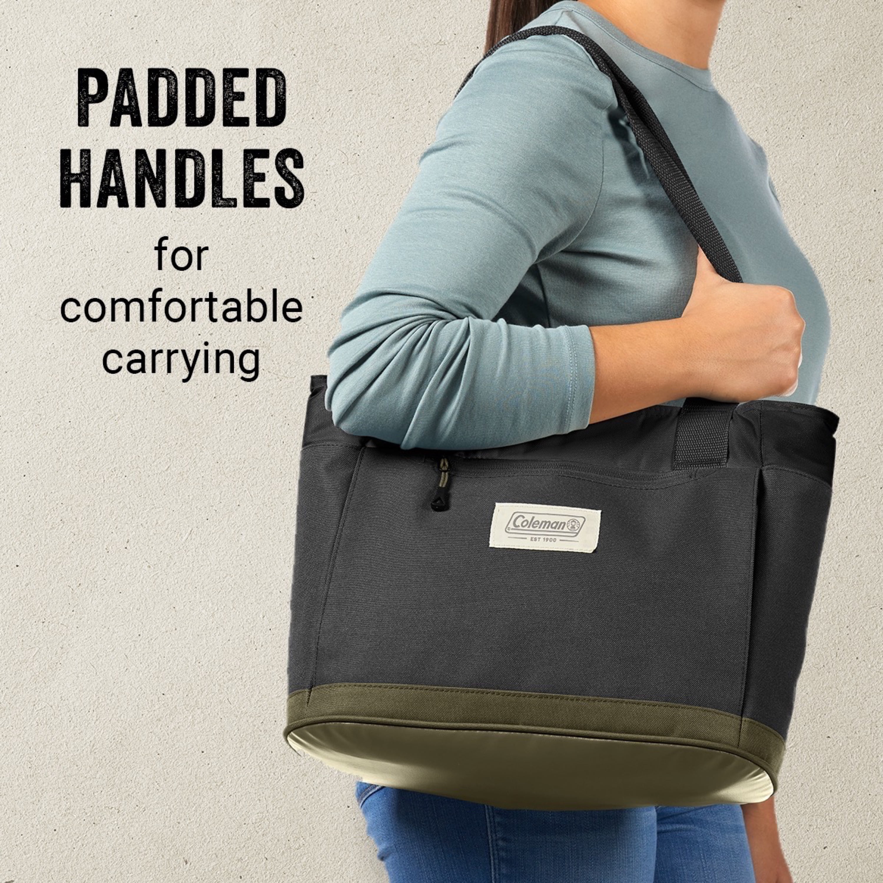 Coleman Outlander 14Qt 20-cans Soft Thermocooler Tote, Black and Olive, Stay Cold up to 24 Hours
