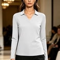thumbnail image 7 of Tqcoqu Women's Solid Collared V Neck Long Sleeve Polos Shirts,Soft Casual Work Office Basic Pullover Tops,White Women's S-XXL, 7 of 7