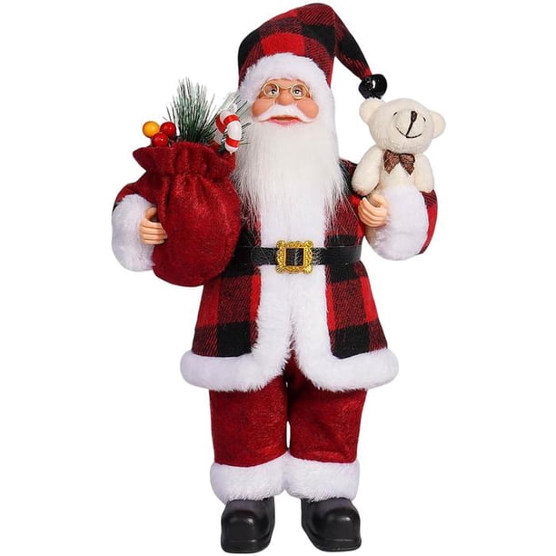 Decoración Santa Claus MisterClaus04 2Pzas 14x29cm Abrigo Cuadros/Oso Rojo/Blanco Plástico/Tela.