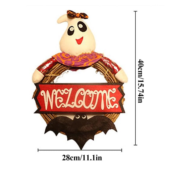 OAVQHLG3B Welcome Sign for Front Door The House Of The Ghost House Decorated With Rattan Wreath Bat Wreath