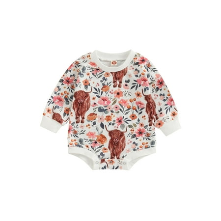 

Inevnen Baby Girl Boy Sweatshirt Romper Oversized Long Sleeve Floral One Piece Outfits Fall Winter Clothes