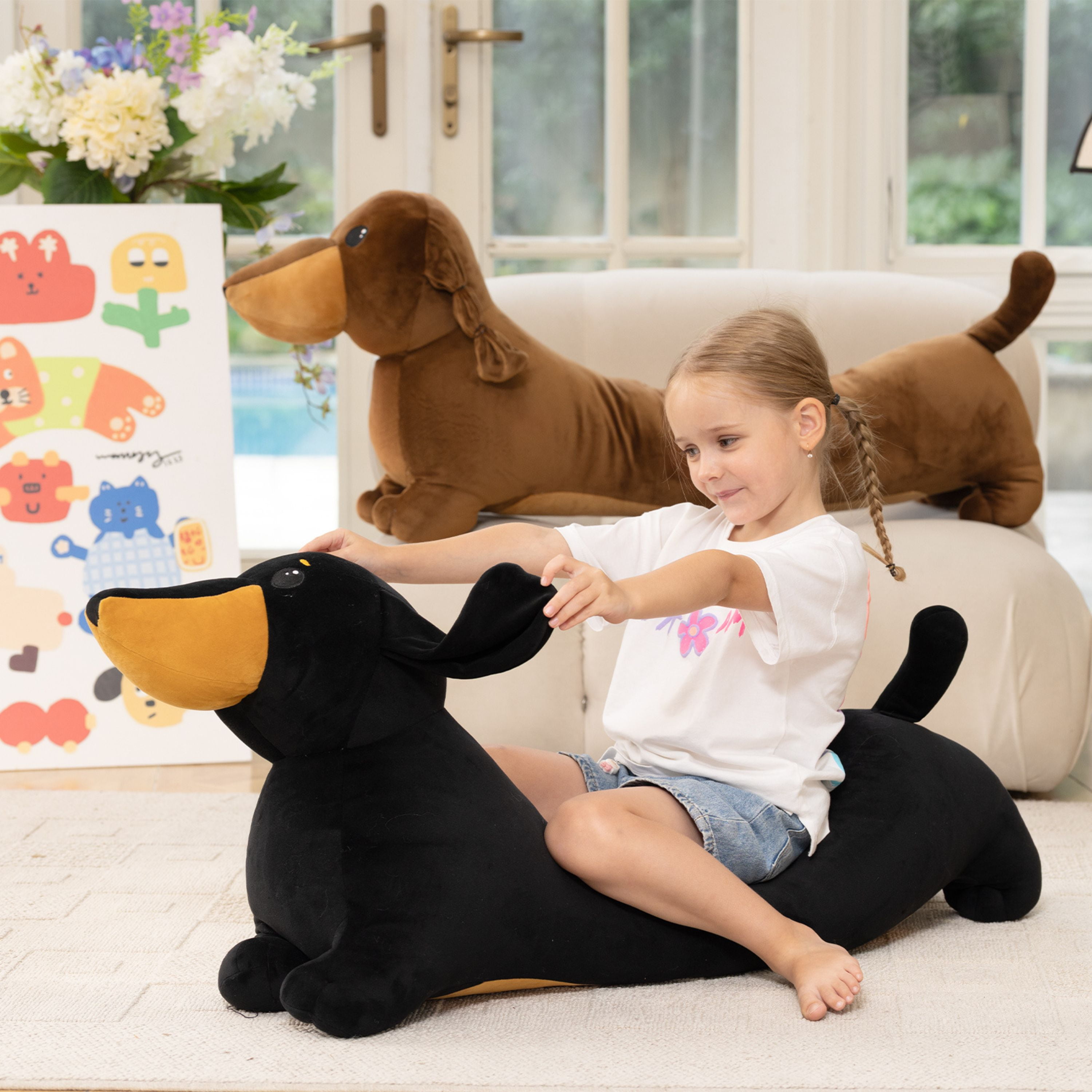 Tezituor 43.3'' Dachshund Dog Stuffed Animal Giant Weiner Dog Body Pillow Plush Toy