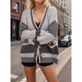 thumbnail image 5 of Women'S Fall Color Block Oversized Cardigan Sweater V-Neck Button Down Knit Cardigan Jacket Grey L, 5 of 6
