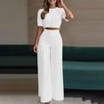 thumbnail image 2 of Two Piece Sets for Women Going out Summer Solid Color Fashionable Casual Temperament Elegant Short Top Long Pants Set Two-piece Set, 2 of 7