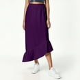 thumbnail image 2 of HXWCHs Women's Elegant High Waist Elastic Midi Skirt Flowy Solid Tiered Ruffle Hem Casual Swing Purple XXL, 2 of 8