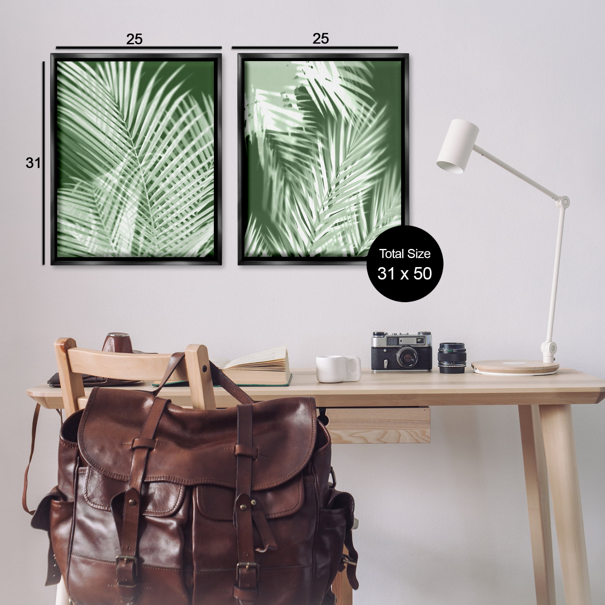 Stupell Industries Blurred Green Palm Fronds Plants & Flowers Painting Black Floater Framed Canvas Art Print Wall Art, 31 x 25, Set of 2
