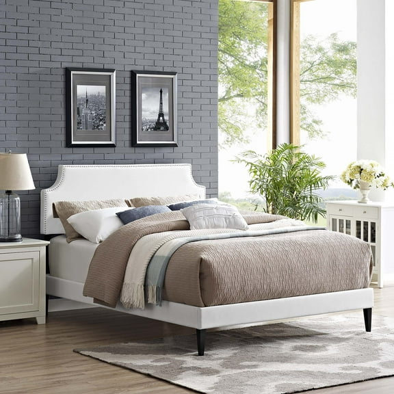 Modway Corene Vinyl Full Platform Bed with Squared Tapered Legs in White