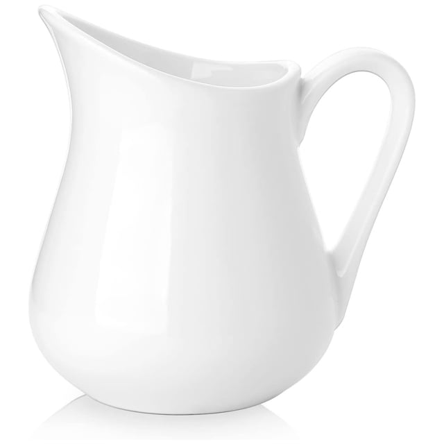 Crema de cerámica de 12 onzas con asa, jarra de leche de café blanco, soporte para recipientes de porcelana para salsas, ensalada, café, leche, microondas y congelador (12 onzas, juego/1)