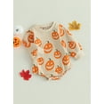 thumbnail image 4 of Wassery Infant Baby Boys Girls Halloween Rompers 6M 12M 18M 24M Toddler Girl Jumpsuit Long Sleeve Round Neck Pumpkin Print Pullovers Bodysuits Fall Casual Clothes for Newborn 0-24M, 4 of 9