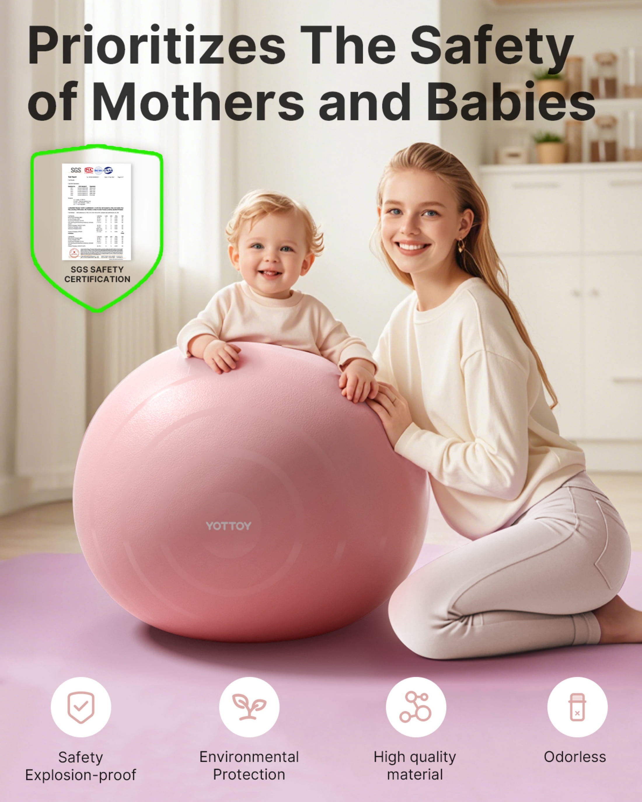 YOTTOY Anti-Burst Exercise Ball, 55 cm — Pink, Extra Thick for Yoga & Physical Therapy
