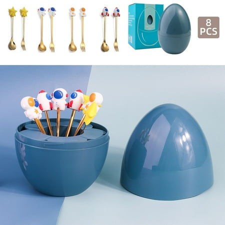 

Egg Box Pcaking 8 pcs/set Golden Christmas Series Stainless Steel Electroplate Christmas Decor Dinnerware Sets Christmas Gift Spoon and Fork ASTRONAUT-BLUE