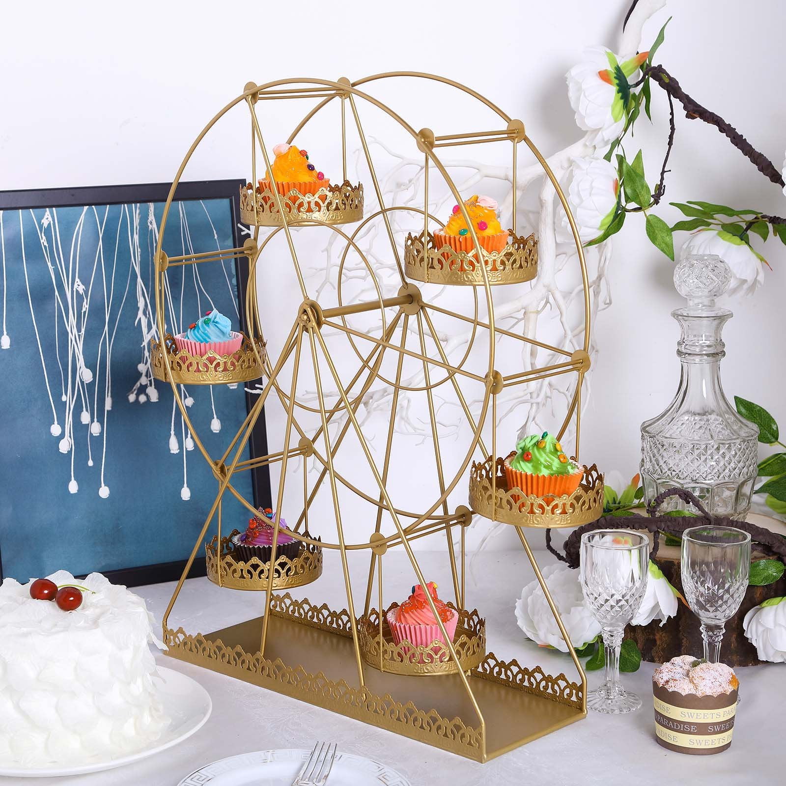 23" Gold Metal Rotating Large Ferris Wheel Dessert Cupcake Holder