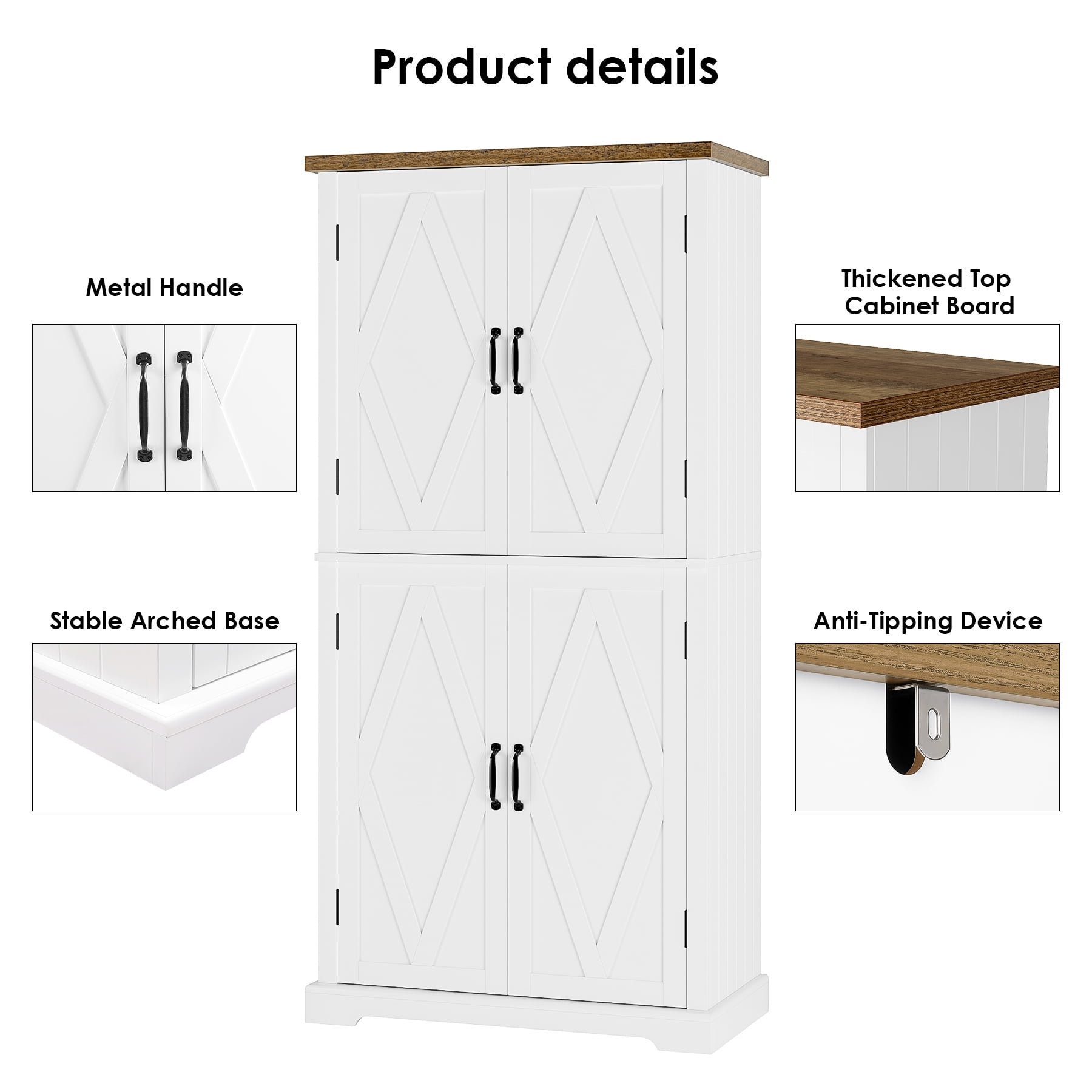 Homfa Farmhouse 63"H Kitchen Pantry Cabinet with Adjustable Shelf, Modern Wood Storage Cabinets for Small Space Department, White