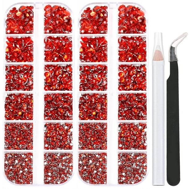 5320 piezas de gemas planas redondas de cristal de imitación, 6 tamaños (1,5-6 mm), con pinzas y bolígrafo para recoger diamantes de imitación, para manualidades, uñas, arte facial, ropa, zapatos y bo