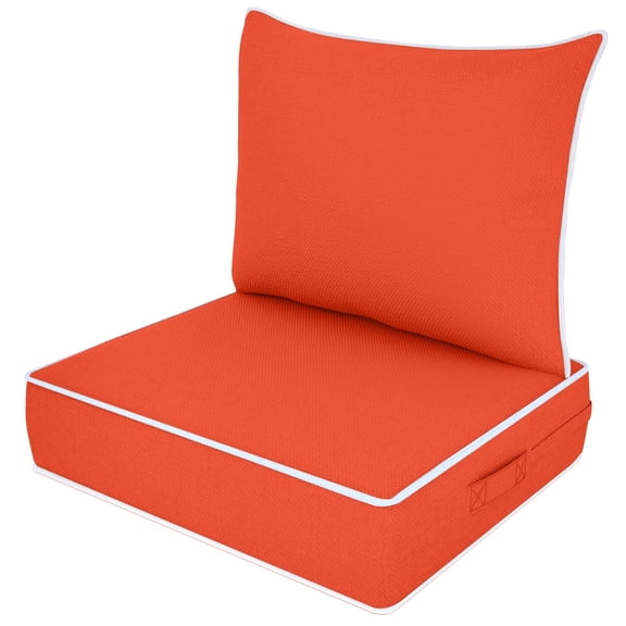 Outdoor Deep Seat Cushion, 24x24x6 Inch Fade Resistant Patio Chair Pad with Removable Cover, Orange White Side-1pc