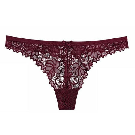 

CLZOUD Workout Panties for Women Watermelon Red 95%Polyester+5%Spandex Ladies Panties Lace Bowknot Thong Solid Color Low-waist Briefs M