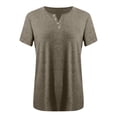 thumbnail image 7 of SDNall Summer T-Shirt for Women Loose Fit Fashion Stripe Print V-Neck Button Short Sleeve Loose T-Shirt (Dark Gray,Sizes:S-3XL), 7 of 7