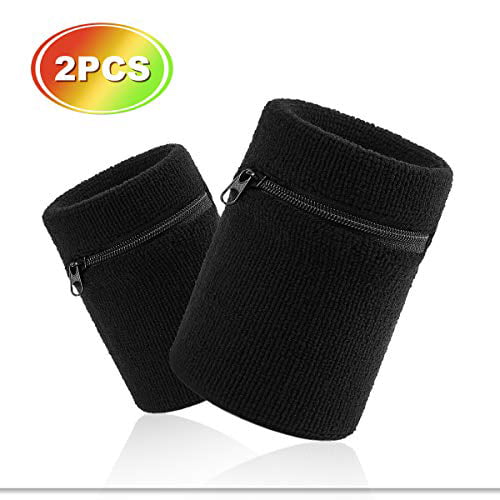 Hoter Sport-Wristband Wrist-Pouch Zipper Wrist-Wallet Running Tennis Wrist Wallet Thick Solid Color Sweatband Wallet for Keys ID Cards,1PCS/2PCS Pack 