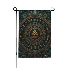 Mystical Viking Emblem Illustration Double Sided Garden Flag 12.5x18 Outdoor Decorative Yard Banner for Patio Lawn Garden