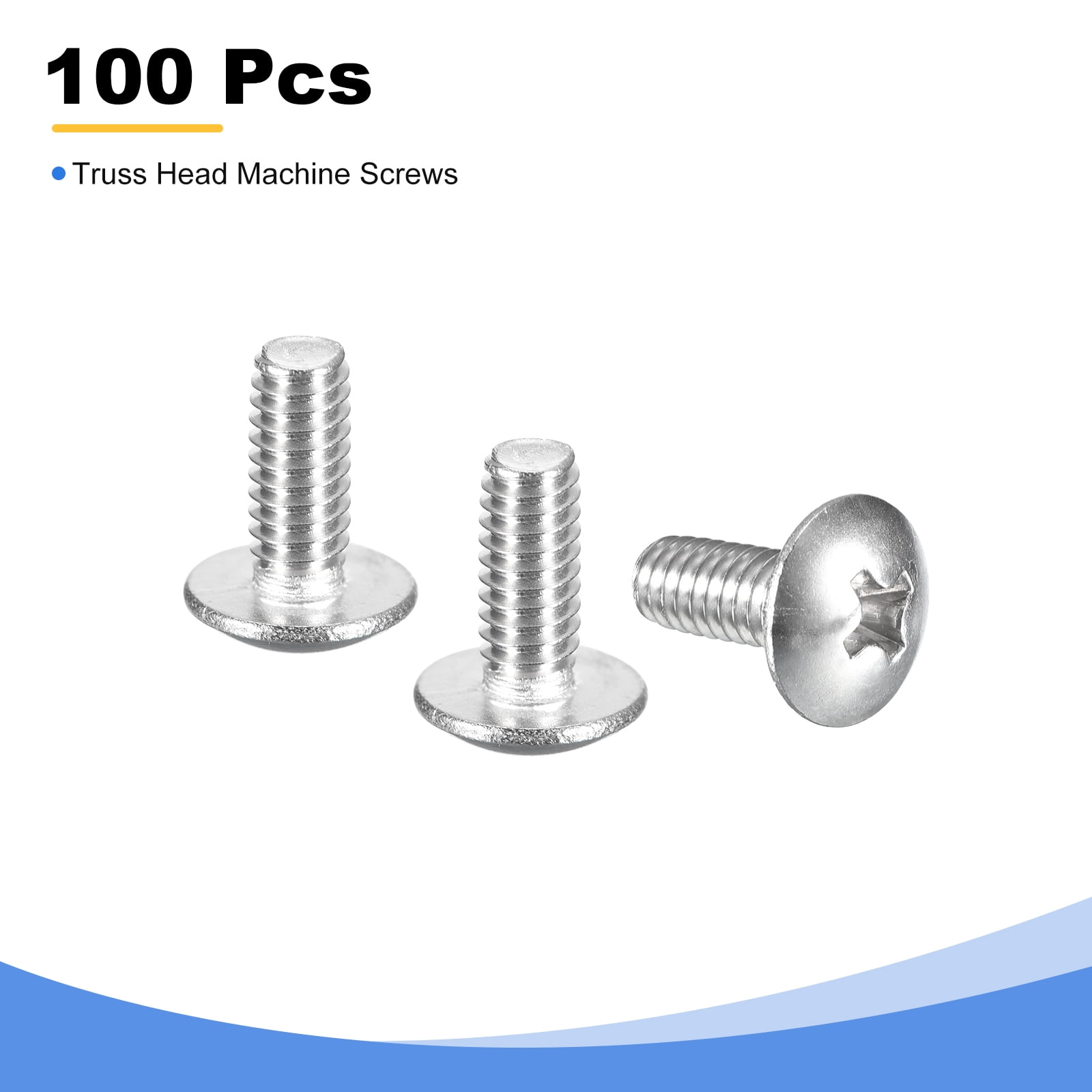 #10-24 x 1/2" Truss Head Phillips Machine Screws, Full Thread, 304 Stainless Steel, 100 Pack