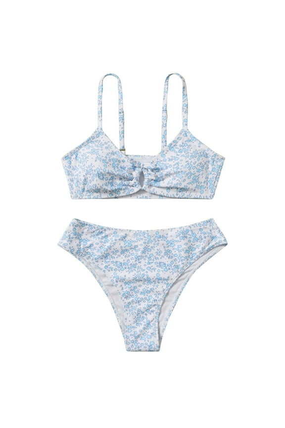 Tankini for Teens Girl's 2 Piece High Waisted Swimsuit Bathing Suit Bikini Sets(Blue,14)