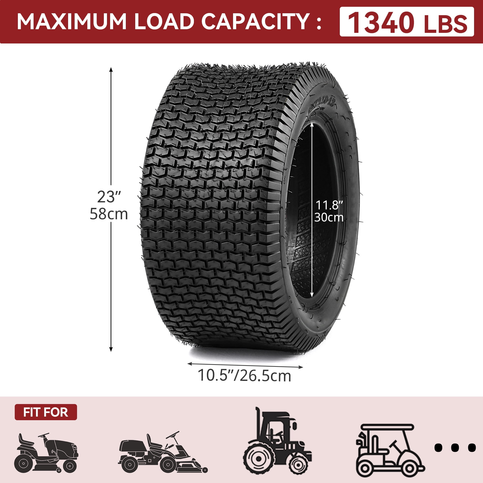 Uforic Set of 2 22x9.50-12 Turf Lawn Mower Tires, Heavy Duty 4 Ply Tubeless Replacement Tires, 1340 LBS Max Load Capacity for Riding Lawn Tractors, Golf Carts & Garden Equipment