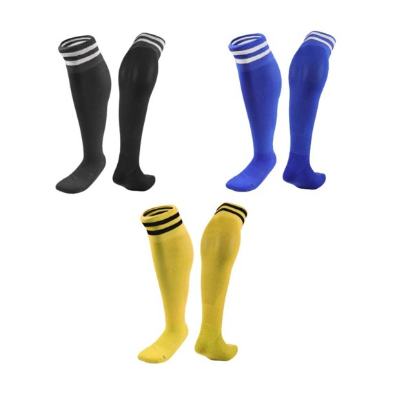 Lian LifeStyle 3 Pairs Knee High Sports Socks for Soccer, Softball, Baseball, Soccer, and Many Other Sports XL002 Size XS Black,Blue,Yellow