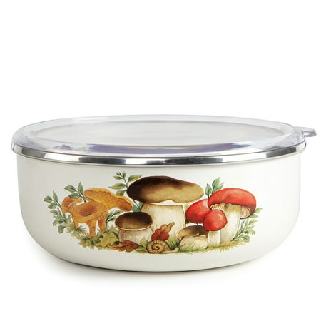 

Enamelware Bowl Mixing Bowl for Kitchen Mushrooms Enamel Storage Bowl with Lid Serving Bowl Storage Container (1.5-qt (1.4 L))