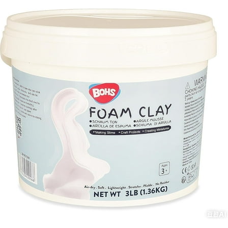 BOHS White Modeling Foam Clay Pro - Air Dry, Squishy,Pliable - Molding Clay for Adult Arts & Crafts Project,Fake Bake,3 LBS / 1.36 KG Bucket, Age 3 Years & up