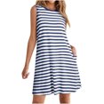 thumbnail image 2 of NXMZXB Summer Dresses for Women 2025 Loose Fit Casual Striped Sundresses Beach Cover Ups Sleeveless Crewneck Tshirt Swing Dress with Pockets Blue L, 2 of 7