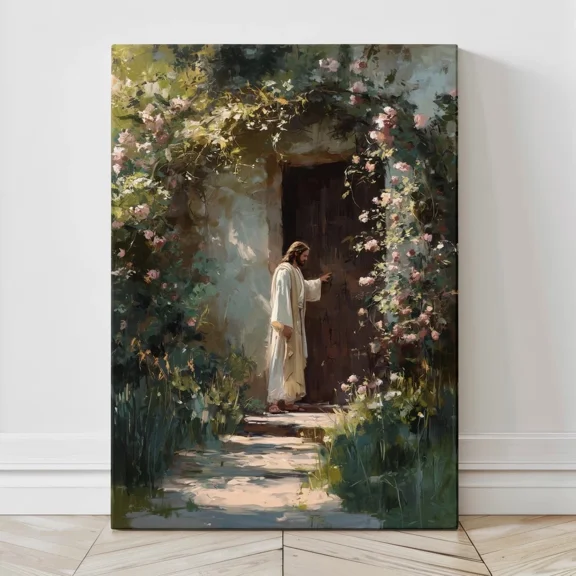 GATEGOO Poster Jesus Knocking At The Door Canvas Wall Art,Christian Poster Religious Home Decor 8X12, UNFRAMED