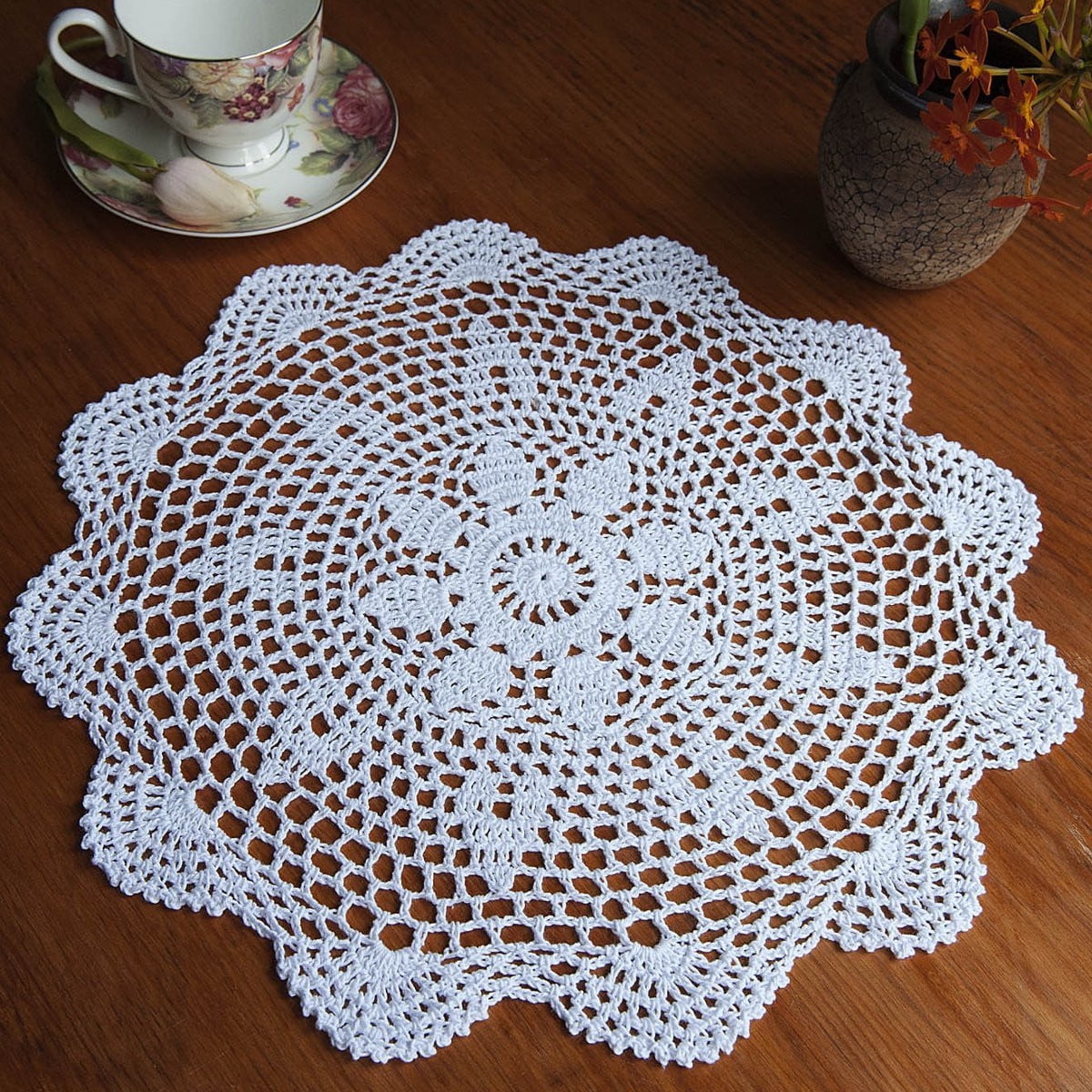 14" Round Handmade Cotton Crochet Doilies,Ecru Round Crocheted Lace
