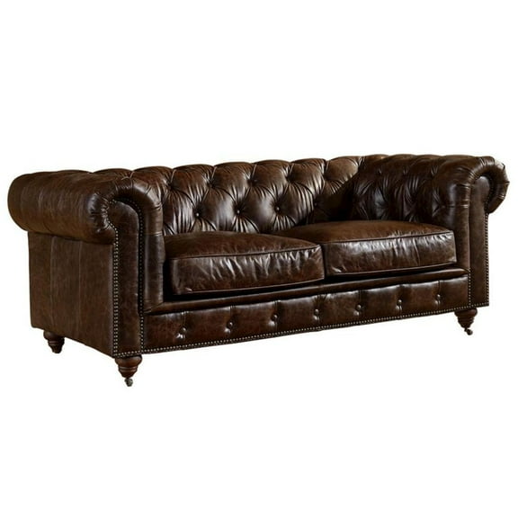 Crafters and Weavers Craftsman Mission 72" Leather Loveseat in Dark Brown
