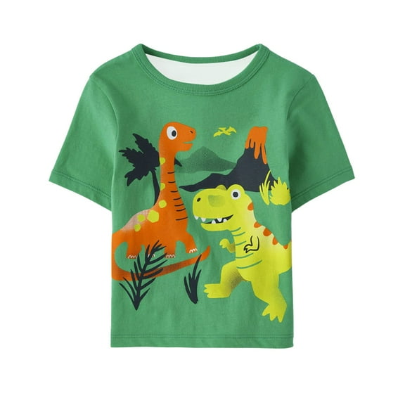 Zwiiyzr Boys Dinosaur Shirts for Toddler Kids Short Sleeve Graphic T-Shirt Printed Round Neck Top for 3-14 Years Green