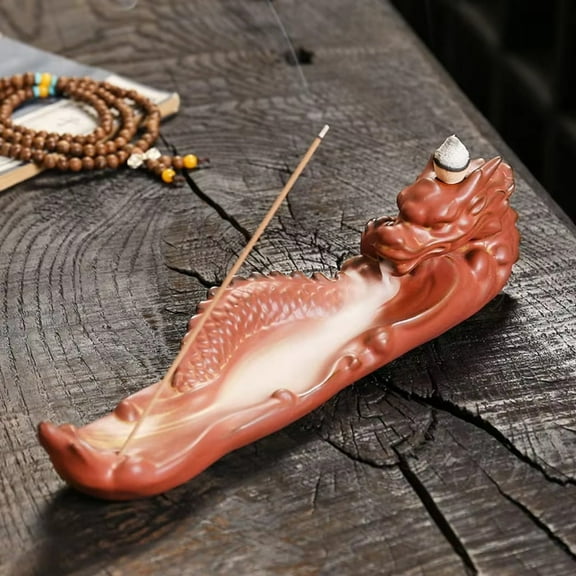1pc Handmade Ceramic Incense Burner with Dragon and Cloud Design Backflow Cone Incense Holder for Home Decoration (Without Incense)