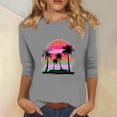 thumbnail image 2 of qolati Womens Tops 3/4 Sleeve Crewneck Cute Shirts Casual Palm Tree Print Trendy Blouses 2024 Summer Hawaiian Pullover Blouse, 2 of 4