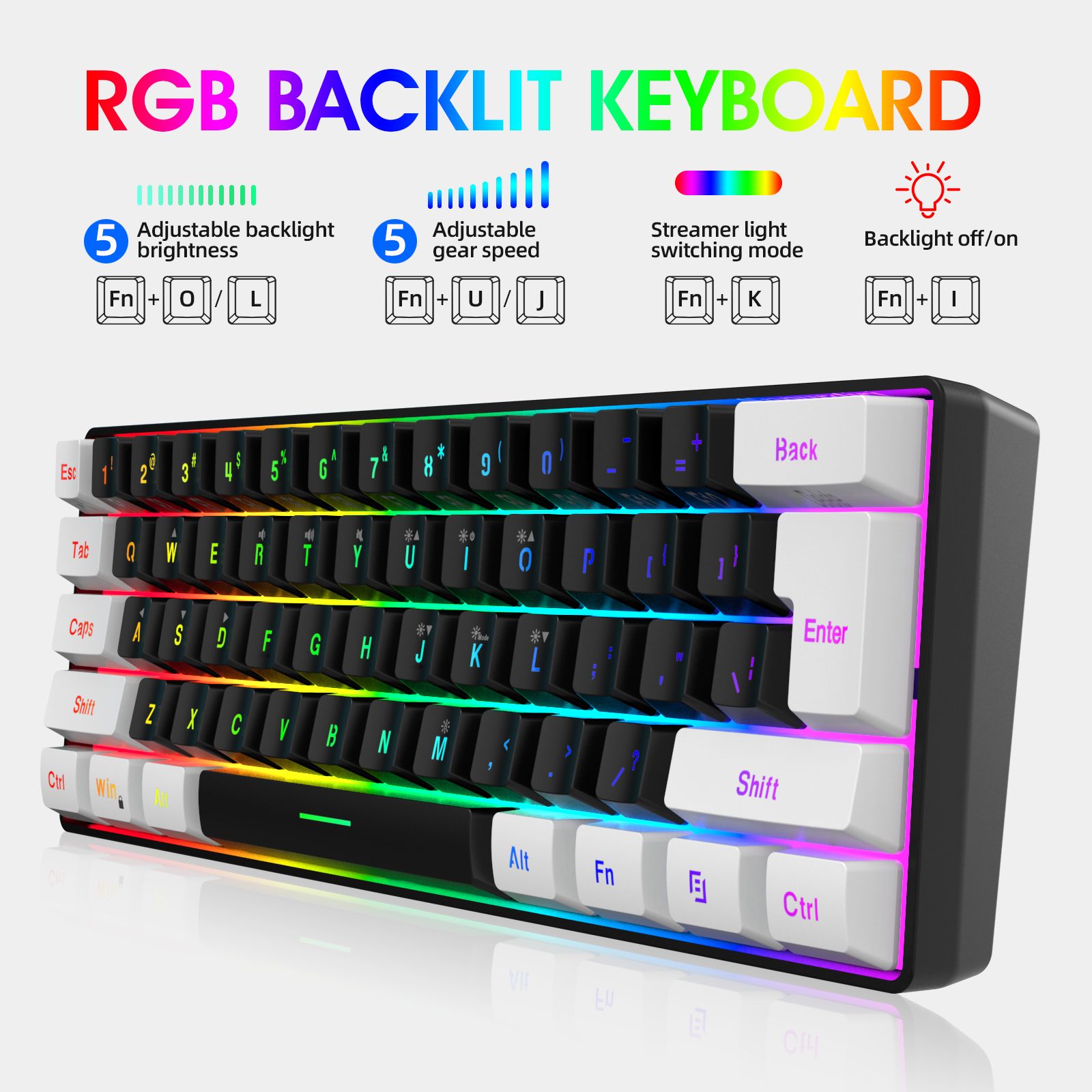 Hexamurby 60% RGB Gaming Keyboard & Mouse Combo, Black photo 3