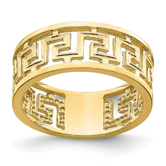 Solid 14k Yellow Gold and Cut Out Greek Key Design Ring Band Size 7.5