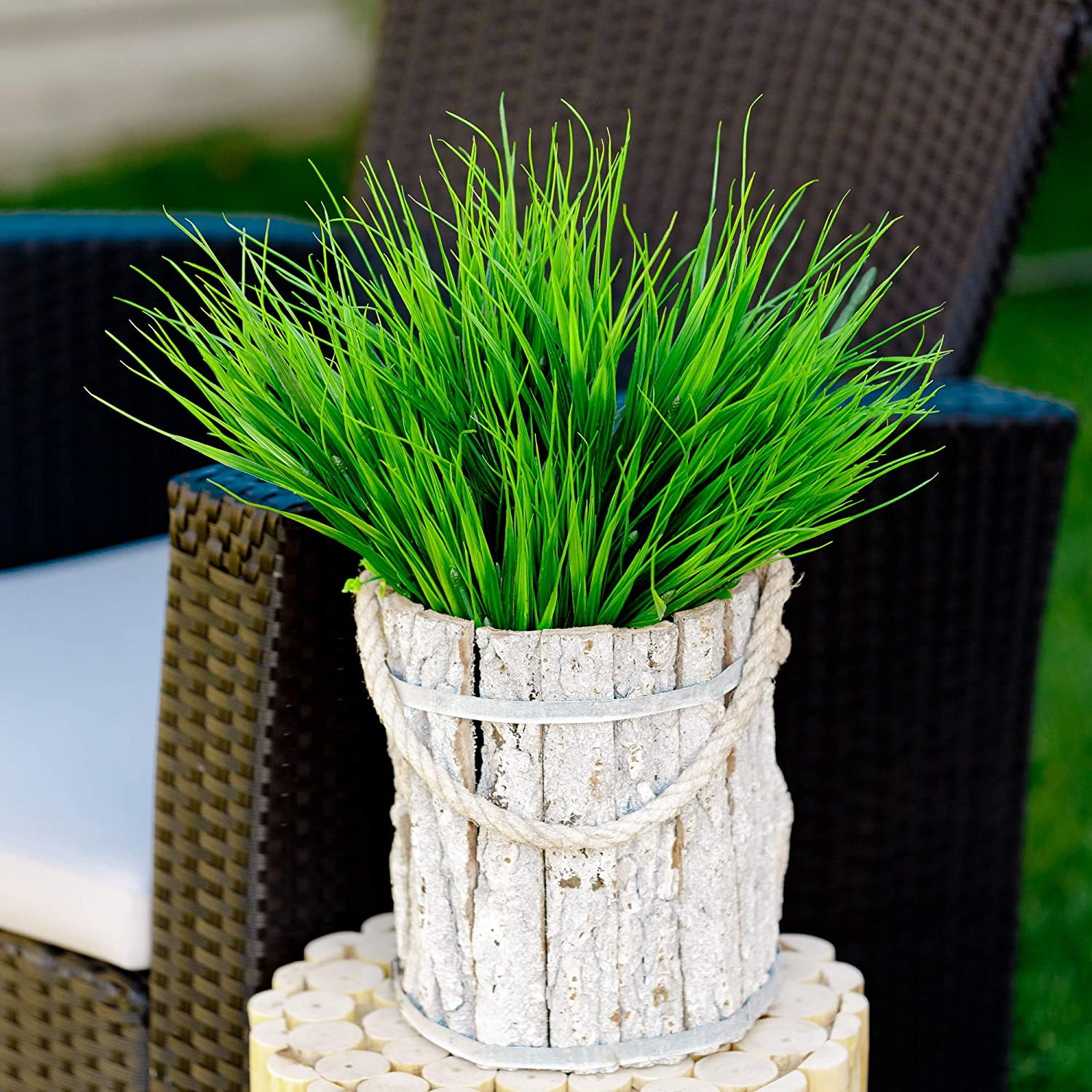 Viworld Artificial Wheat Grass Fake Outdoor Plants - 12 Bundles Artificial Greenery UV Resistant Bundles Faux Plastic Flowers Shrubs Tall Stems for Home Porch Patio Decorations Weddings (Green Grass)