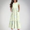 thumbnail image 2 of NaWent Maxi Dress for Girls Short Sleeve Casual Long Flower Print Dresses with Pockets 6-12 Years Yellow 12 Years, 2 of 5