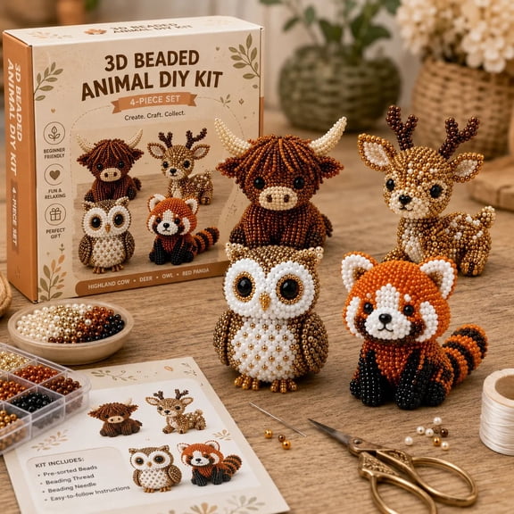 Tiny 3D Beaded Animal DIY Kit – Beginner Friendly Handmade Bead Art Set, Cute Mini Animal Decor Gift for Craft Lovers Teens, 11 StylesWoodland Friends