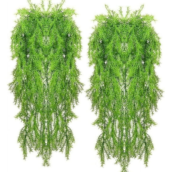 Artificial Hanging Plants 4pcs Artificial Fake Hanging Curly Seaweed Ferns Plant Faux Fake Hanging Plant Outdoor UV Resistant Plastic Plants (Ferns)