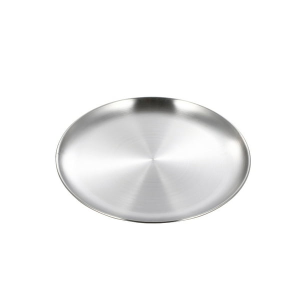 Discos de placa de acero inoxidable estilo 2PCS Bandeja de almacenamiento de alimentos redonda elegante Metal esmerilado plateado 304 Platos Nordic Simplicity Postre Bistec Cocina Café Shop19CM JAMW Sencillez