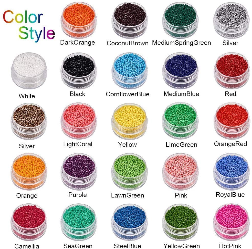 24000 Pcs 24 Colors 12/0 2mm Multicolor Beading Glass Seed Beads Opaque Round Pony Bead Waist Beads Mini Spacer Beads for Anklet Choker Jewelry Making