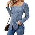 thumbnail image 4 of Hibeli Women Square Neck Long Sleeve Buttons Side Slit Hem Ribbed Tunic Tops, 4 of 7
