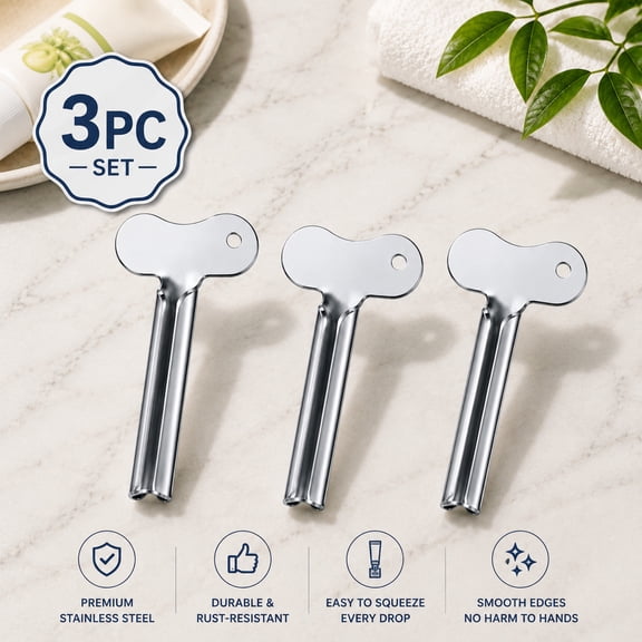 3PCS Toothpaste Squeezer Keys, Stainless Steel Tube Squeezers for Toothpaste, Cosmetic Cream, Hair Dye and Paint Tubes (Silver)